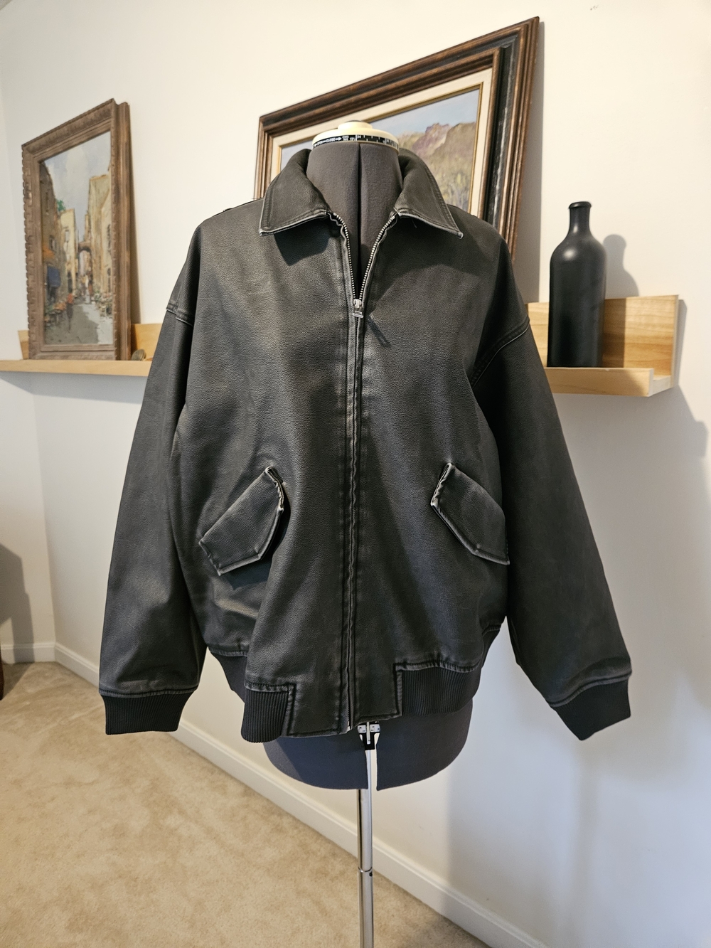 wild fable Black Women's Zip-Front Faux Leather Jacket